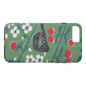 Sechzigerjahre Vogel-KirscheVintager Barkcloth Case-Mate iPhone Hülle (Rückseite (Horizontal))