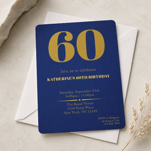 Sechzigster Blau Gold 60. Geburtstagseinladung