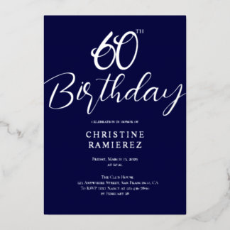 Sechzigster Geburtstag Navy Blau Silber Foto Folieneinladung
