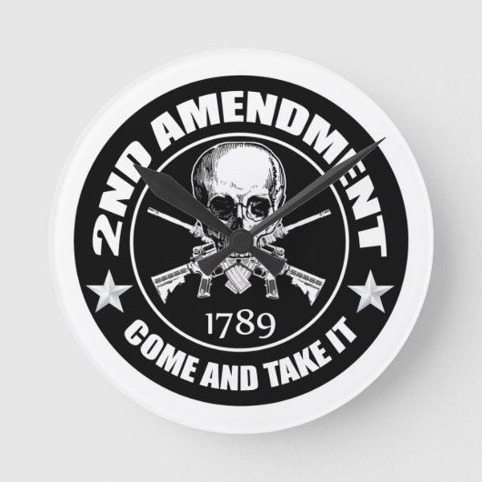Second Amendment Come and Take It Skull and AR's Runde Wanduhr (Vorderseite)