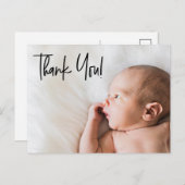 Second Baby Custom Foto danke Script Birth Ankündigungspostkarte (Vorne/Hinten)