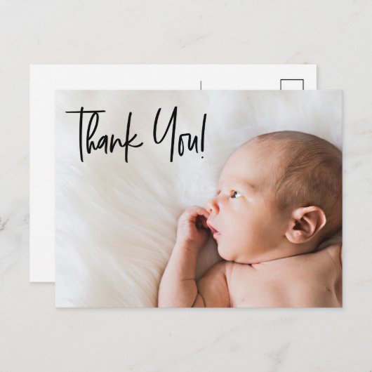 Second Baby Custom Foto danke Script Birth Ankündigungspostkarte (Vorne/Hinten)