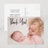 Second Baby Girl Foto Dankeschön Script Birth Ankündigungspostkarte (Vorne/Hinten)