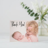 Second Baby Girl Foto Dankeschön Script Birth Ankündigungspostkarte (Stehend Vorderseite)