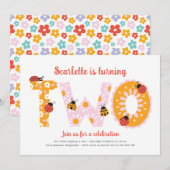 Second Birthday Invite, Colorful Flowers Birthday Einladung (Vorne/Hinten)