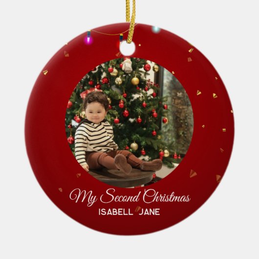 Second Christmas Custom Family Photo Text Template Keramik Ornament (Vorne)