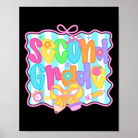 Second Grade Girls Back To School Bow Cute Coquett Poster (Vorne)