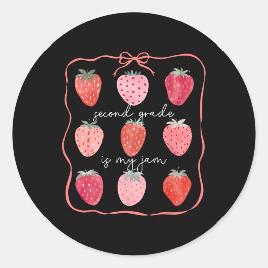 Second Grade Is My Jam 2nd Grade Strawberry Back T Runder Aufkleber (Vorderseite)