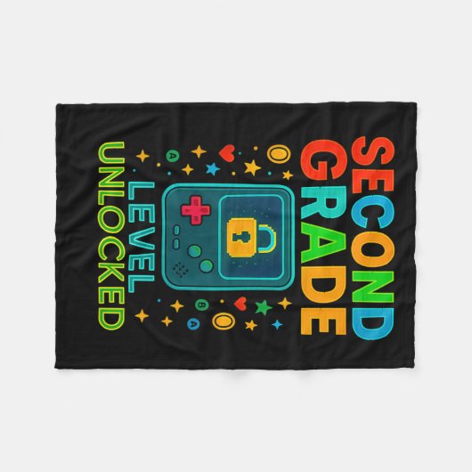 Second Grade Level Unlocked Gamer Ck To School Con Fleecedecke (Vorderseite (Horizontal))