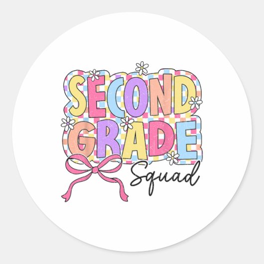 Second Grade Squad Teacher Girl Coquette Bow Back  Runder Aufkleber (Vorderseite)