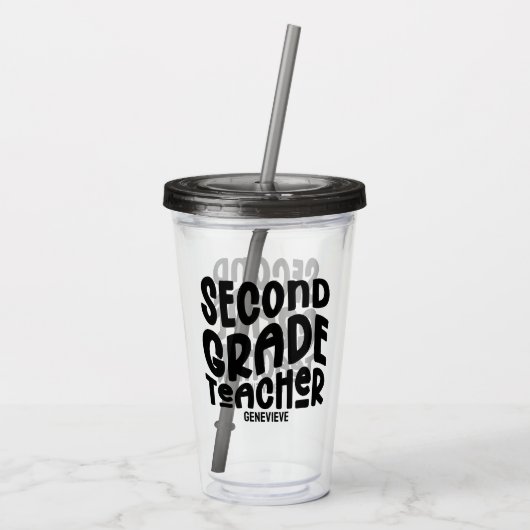 Second Grade Teacher Black Typography Design Acryltrinkbecher (Rückseite)