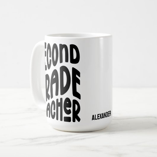 Second Grade Teacher Black Typography Design Kaffeetasse (Vorderseite Links)