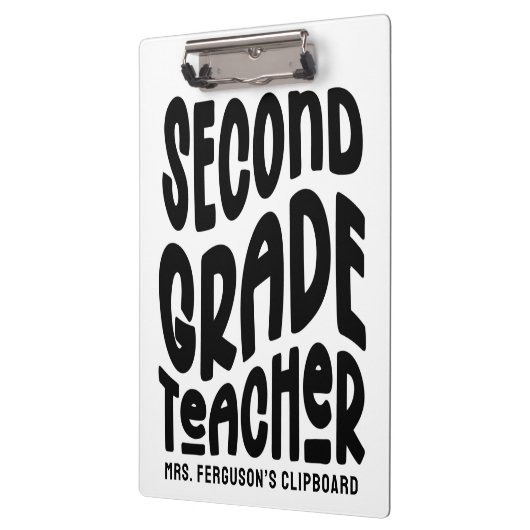 Second Grade Teacher Black Typography Design  Klemmbrett (Links)