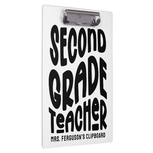 Second Grade Teacher Black Typography Design Klemmbrett (Rechts)