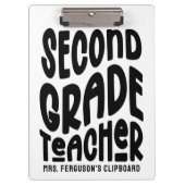 Second Grade Teacher Black Typography Design  Klemmbrett (Vorderseite)
