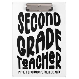 Second Grade Teacher Black Typography Design  Klemmbrett