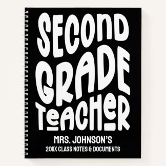 Second Grade Teacher White Typography Notizblock