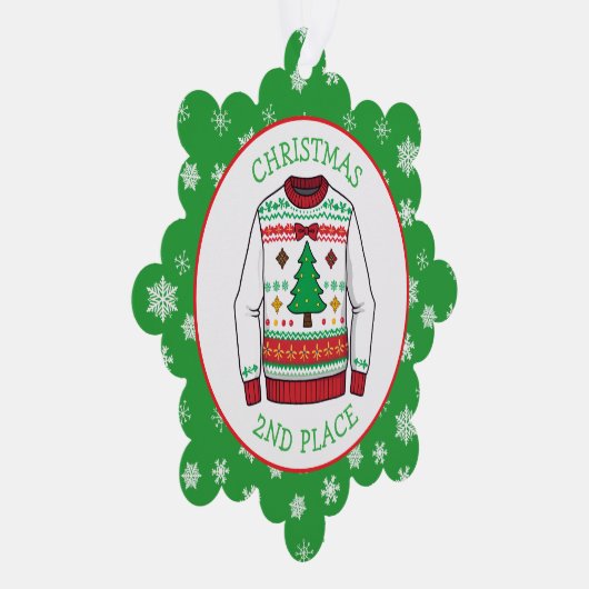 Second Place Ugly Sweater Winner Christmas Ornament Karte (Rechts)