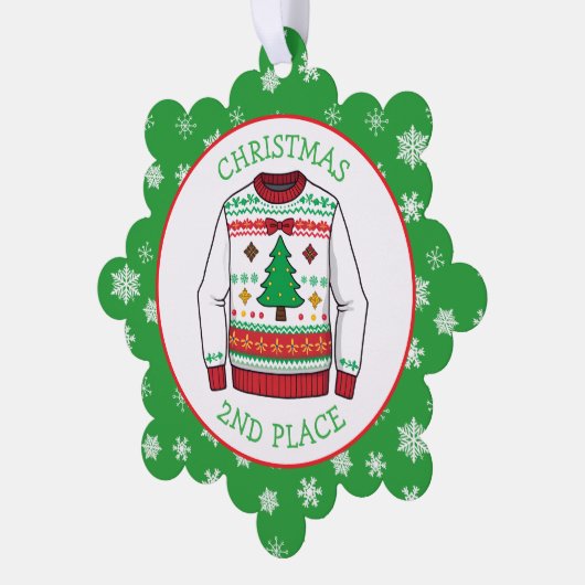 Second Place Ugly Sweater Winner Christmas Ornament Karte (Linke Ecke)