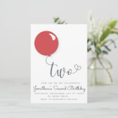 Second Red Balloon Birthday Einladung (Stehend Vorderseite)