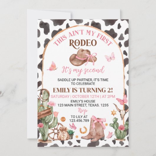 Second Rodeo Bows Pink Cowgirl Birthday Invitation Einladung (Vorderseite)