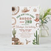 Second Rodeo Cowboy Wild West Birthday Invitation Einladung (Stehend Vorderseite)