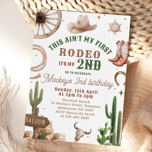 Second Rodeo Cowboy Wild West Birthday Invitation Einladung