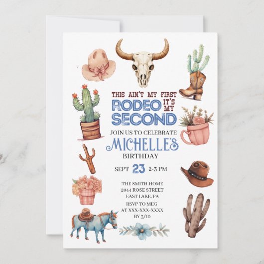 Second Rodeo Cowgirl Boy 2. Western Geburtstag Einladung (Vorderseite)