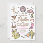 Second Rodeo Disco Cowgirl Retro 2. Geburtstag Einladung (Vorderseite)