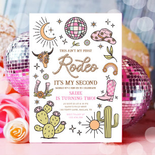 Second Rodeo Disco Cowgirl Retro 2. Geburtstag Einladung