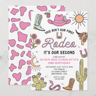 Second Rodeo Pink Western 2. Geburtstag Zwillinge Einladung