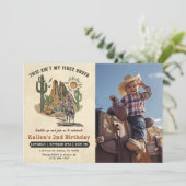 Second Rodeo Western Cowboy 2. Geburtstag Foto Einladung (Stehend Vorderseite)