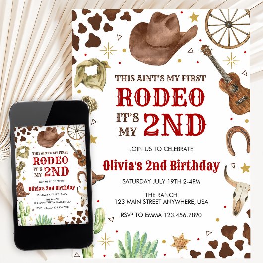 Second Rodeo Western Cowboy 2nd Birthday Einladung