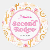 Second Rodeo Western Cowgirl 2nd Birthday Party Runder Aufkleber (Vorderseite)