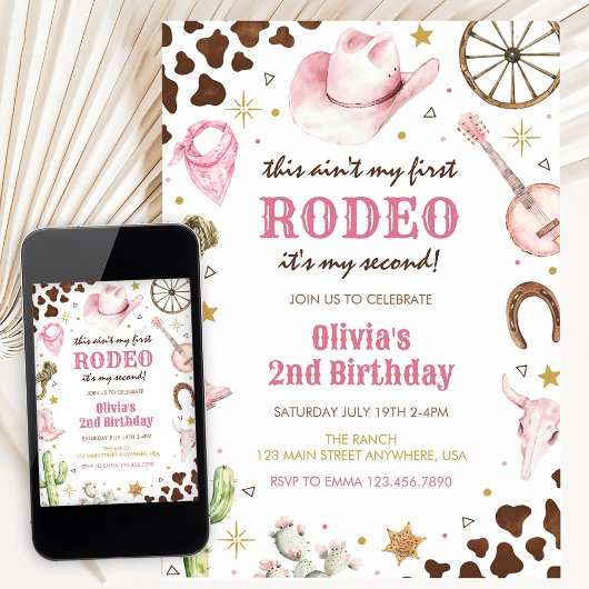 Second Rodeo Western Pink Cowgirl 2. Geburtstag Einladung