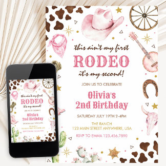 Second Rodeo Western Pink Cowgirl 2nd Birthday Einladung