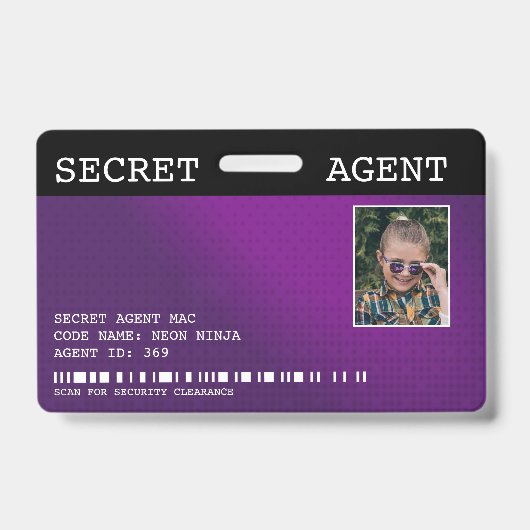 Secret Agent Spy Abzeichen - LILA Ausweis (Vorderseite)