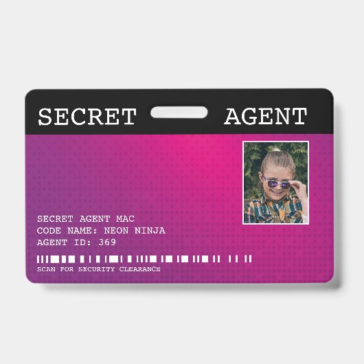 Secret Agent Spy Abzeichen - PINK Ausweis (Vorderseite)