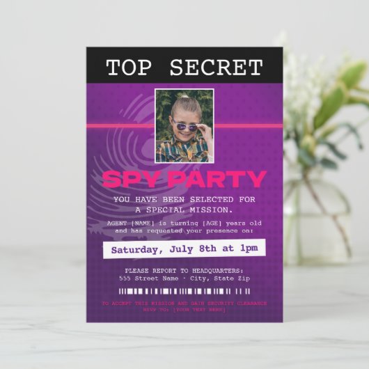Secret Agent Spy Party Einladung (Stehend Vorderseite)