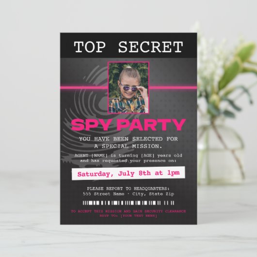 Secret Agent Spy Party Einladung (Stehend Vorderseite)