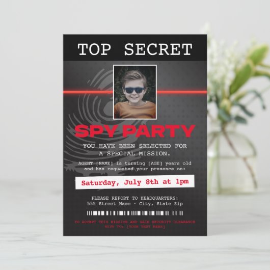 Secret Agent Spy Party Einladung (Stehend Vorderseite)
