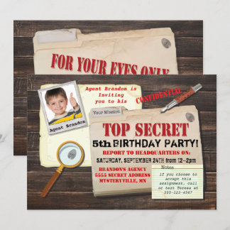 Secret Agent Spy Top Secret Geburtstagsparty einla Einladung