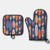 Secret Beach Hawaiian Surfboards Blau und Orange Ofenhandschuh & Topflappen-Set (Vorderseite)