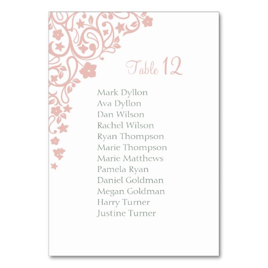Secret Garden Blush Bloral Seating Chart Hochzeit Tischnummer (Vorderseite)
