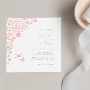 Secret Garden Blush Pink Floral Lovebirds Hochzeit Einladung