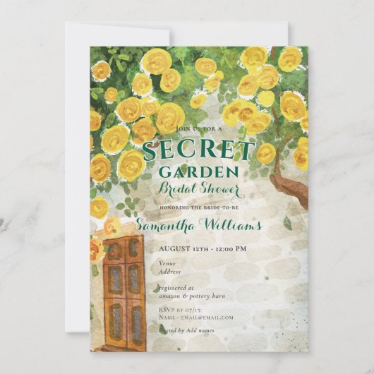 Secret Garden Enchanted Yellow Roses Brautparty Einladung (Vorderseite)