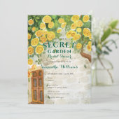 Secret Garden Enchanted Yellow Roses Brautparty Einladung (Stehend Vorderseite)