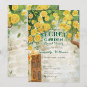 Secret Garden Enchanted Yellow Roses Brautparty Einladung (Vorne/Hinten)