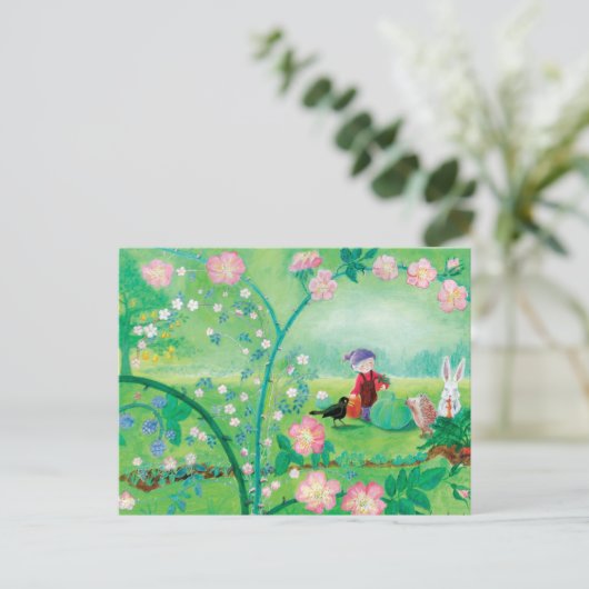 Secret Garden Gnome, Igel, Blackbird & Rabbit Postkarte (Stehend Vorderseite)