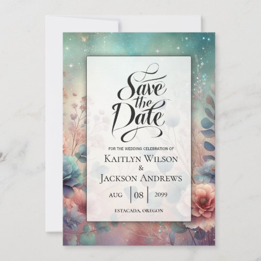 Secret Garden in Abend Glow Wedding Save The Date (Vorderseite)